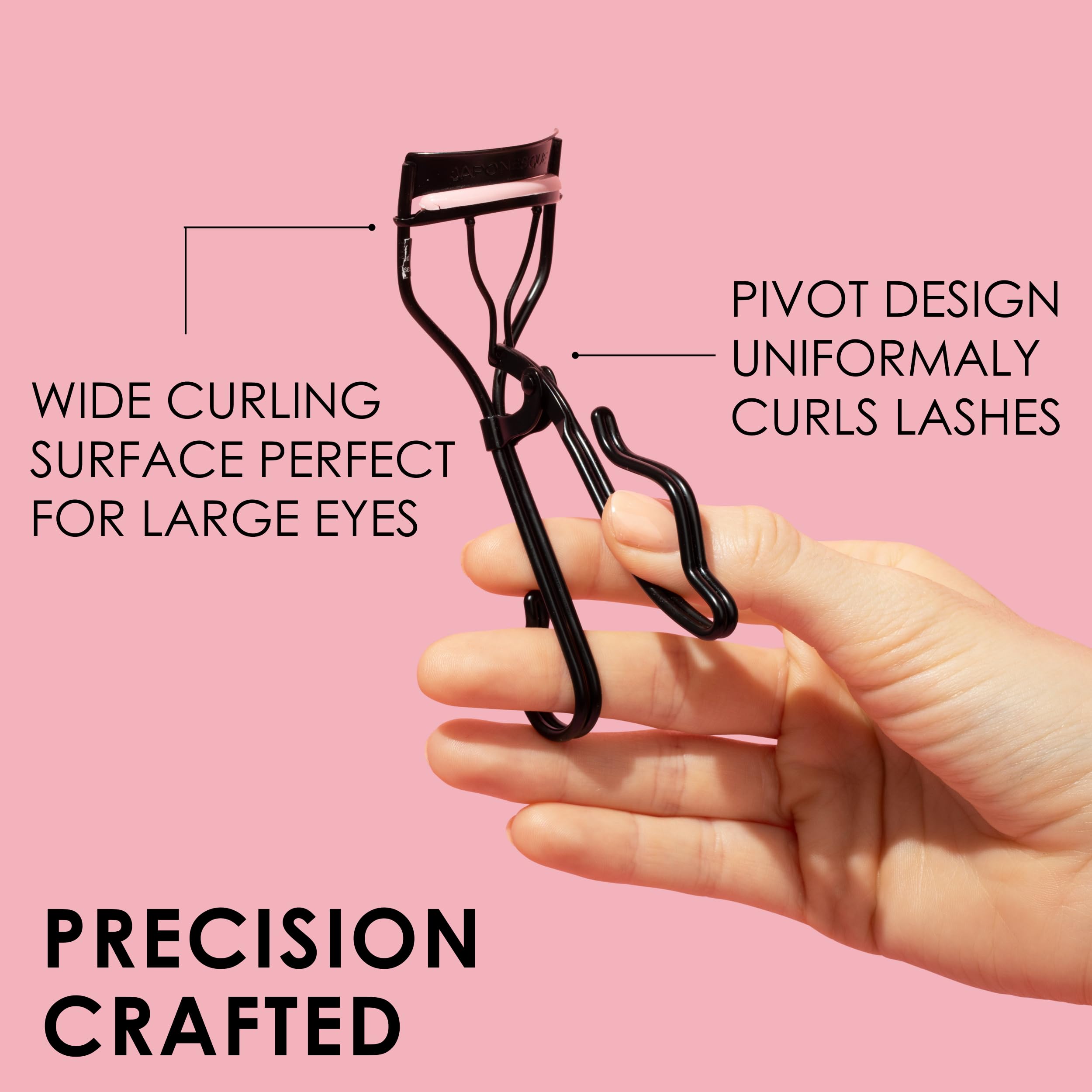JAPONESQUE Professional Volumizing Lash Curler for Natural & False Lashes on Most Eye Shapes and Large Eyes, 1 Refill Pad, Holds Curl up to 8 Hours