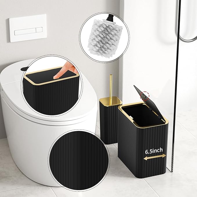 InnJoey Bathroom Accessory Set - Bathroom Set, 27PC Bathroom Accessories Set, Black Bathroom Sets with Shower Curtain and Rugs, Mini Trash Can, Toilet Brush, Trash Can & Soap Dispenser