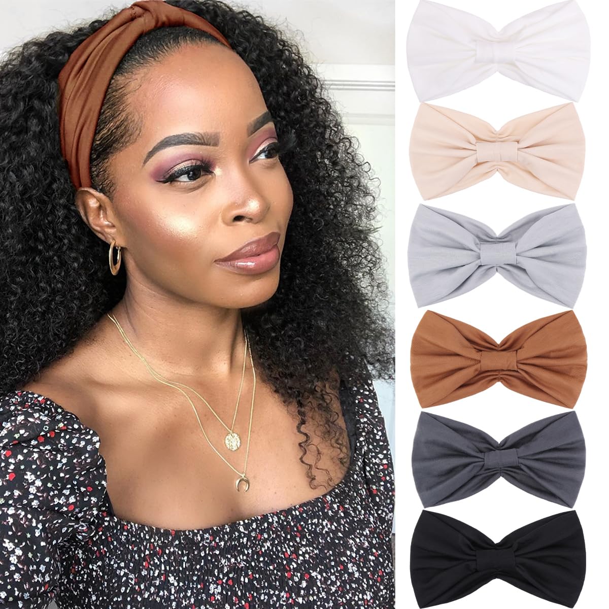 Kachanaa 6 Packs New Wide Headbands for Women's Hair,Non Slip Soft Elastic Bandeau Hair Bands Makeup Yoga Workout Running Sweat Hair Wraps Fashion Hair Accessories