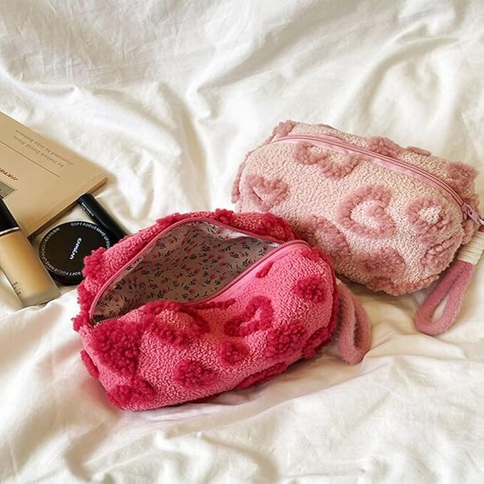 SxoSyo Plush Makeup Bags, Cosmetic Cases, Pink Heart