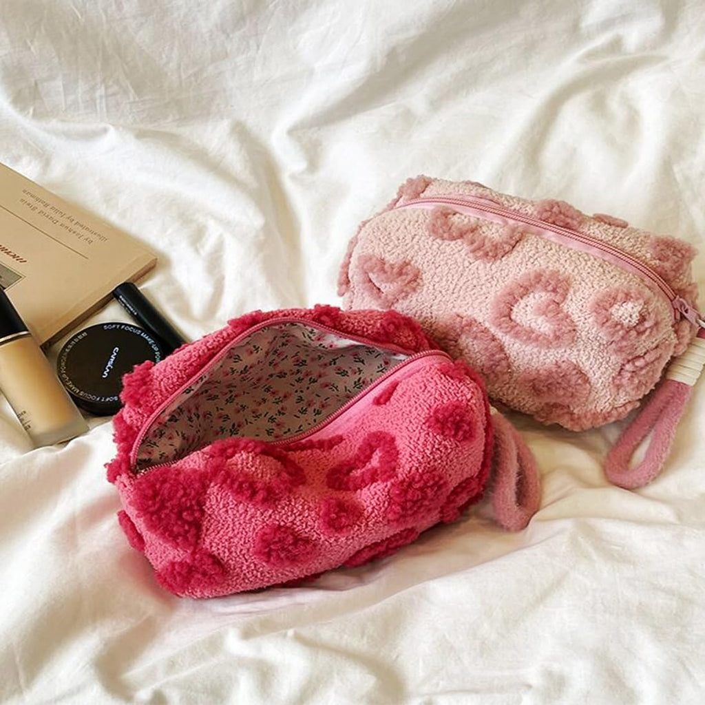 SxoSyo Plush Makeup Bags, Cosmetic Cases, Pink Heart