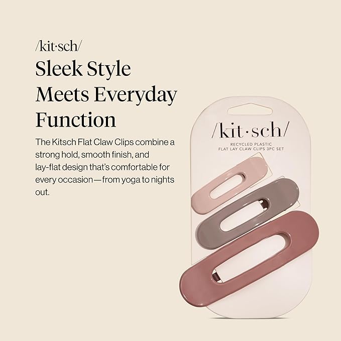 Kitsch Flat Claw Clips for Women - Strong Grip, Comfortable Design | Durable Plastic, Glossy Finish | Lay Down Claw Clip | For All Hair Types - Terracotta, 3pcs