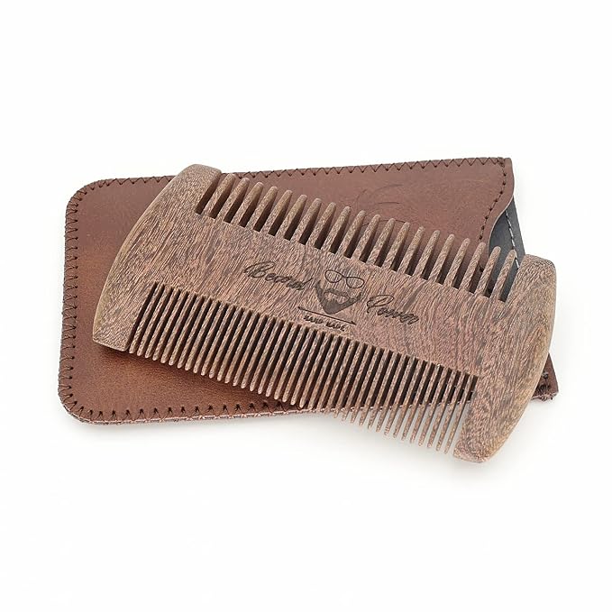 Menesia Black Sandalwood Beard comb for Men with Travel Case