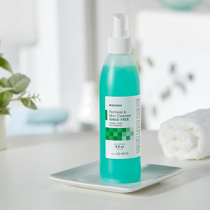 McKesson Perineal Skin Cleanser, 8 oz [Pack of 48] Rinse-Free Body Wash for Incontinence or Ostomy Care, Herbal Scent