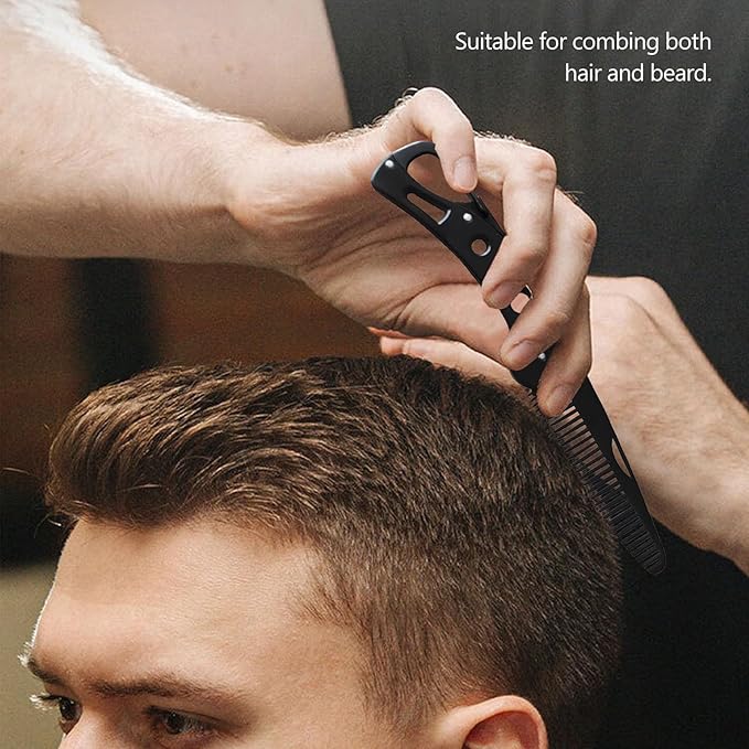 Kootinn Stainless Steel Folding Beard Comb - Portable Multifunction Anti Static Comb with Leather Cover for Men Grooming, Combing Hair, and Mustache Styling
