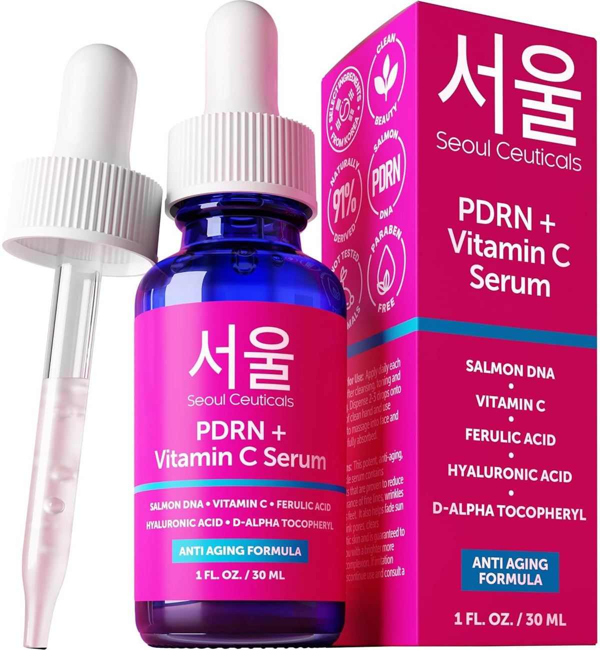 SeoulCeuticals Korean 20% Vitamin C Serum for Face + CE Ferulic 2oz Vit C