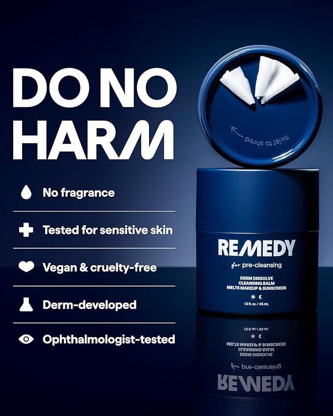 Remedy for Pre-Cleansing | Derm Dissolve Cleansing Balm | Melts Makeup and Sunscreen | Ceramides Safflower Lipids Centella | Fragrance Free| By Dermatologist Dr. Shah | 1.5 Fl Oz