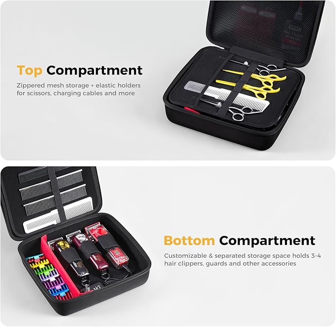 ProCase Hard Barber Accessories Case, Travel Bag for 3-4 Hair Clippers and Supplies, Trimmer Organizer Storage Box with DIY Dividers, Portable Holder for Men Razor Guard Grooming Kits -Black