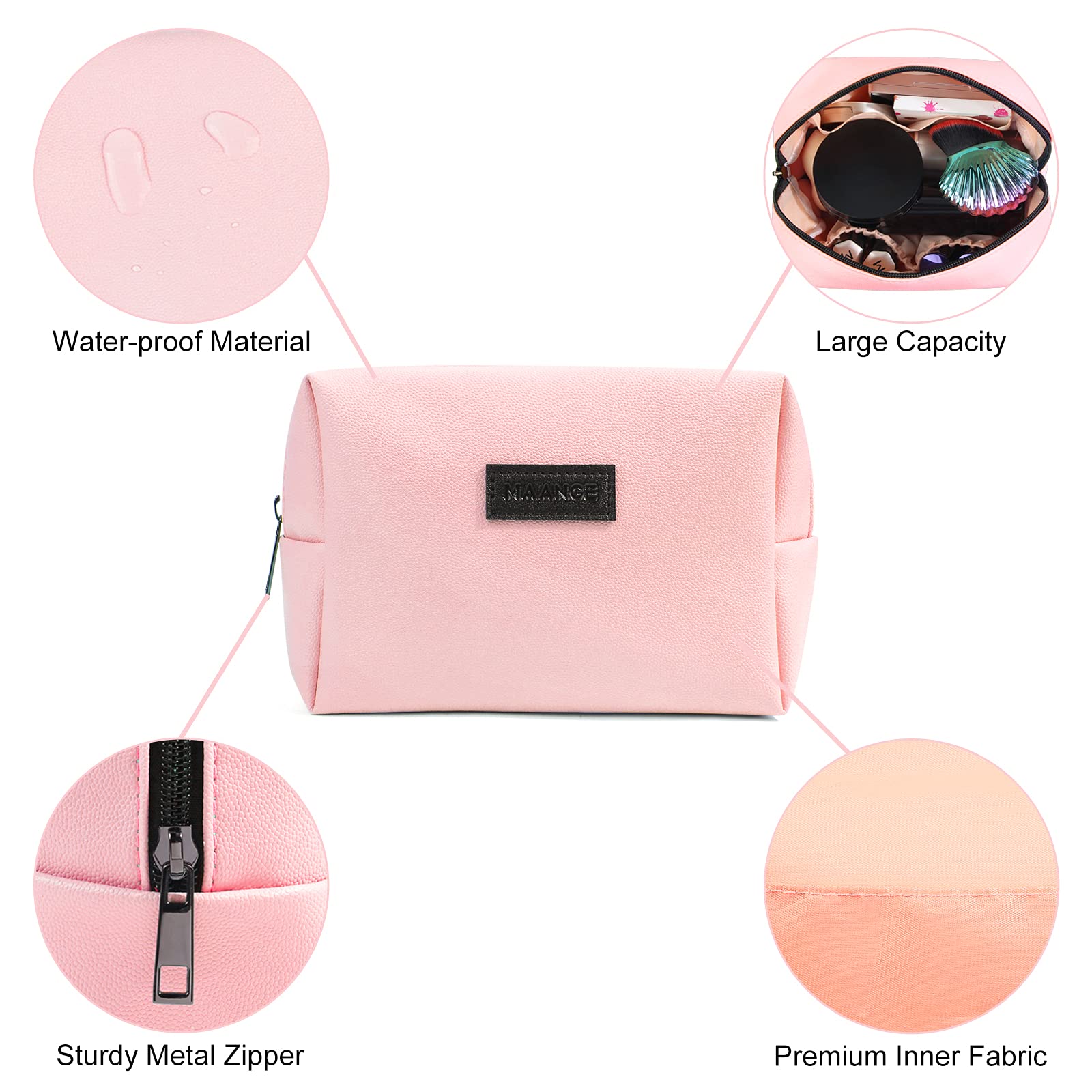 MAANGE 2 Pcs Small Makeup Bag For Purse, Travel Cosmetic Bag Makeup Pouch PU Leather Portable Versatile Zipper Pouch For Women (Pink+Green)