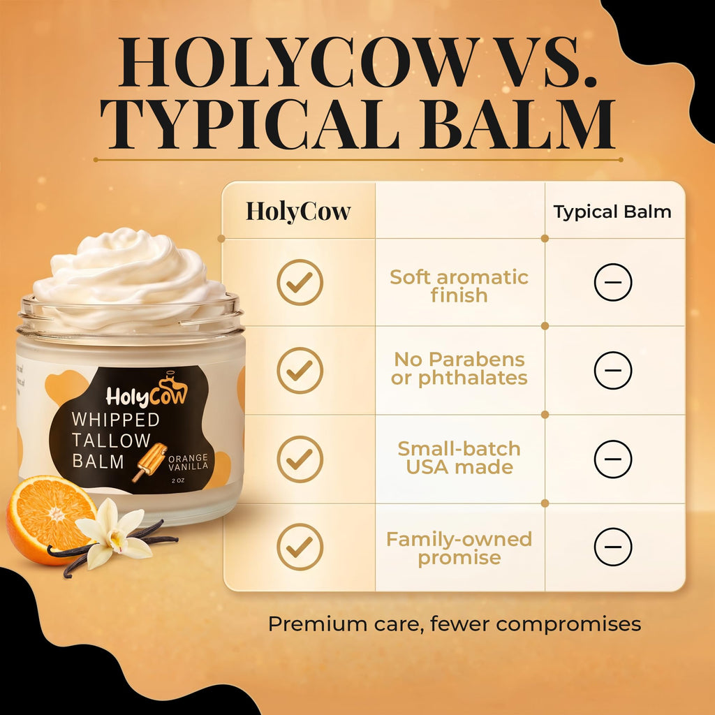 HolyCow Grass Fed Beef Tallow For Skin, Jojoba Oil, 2 Oz - Orange Vanilla