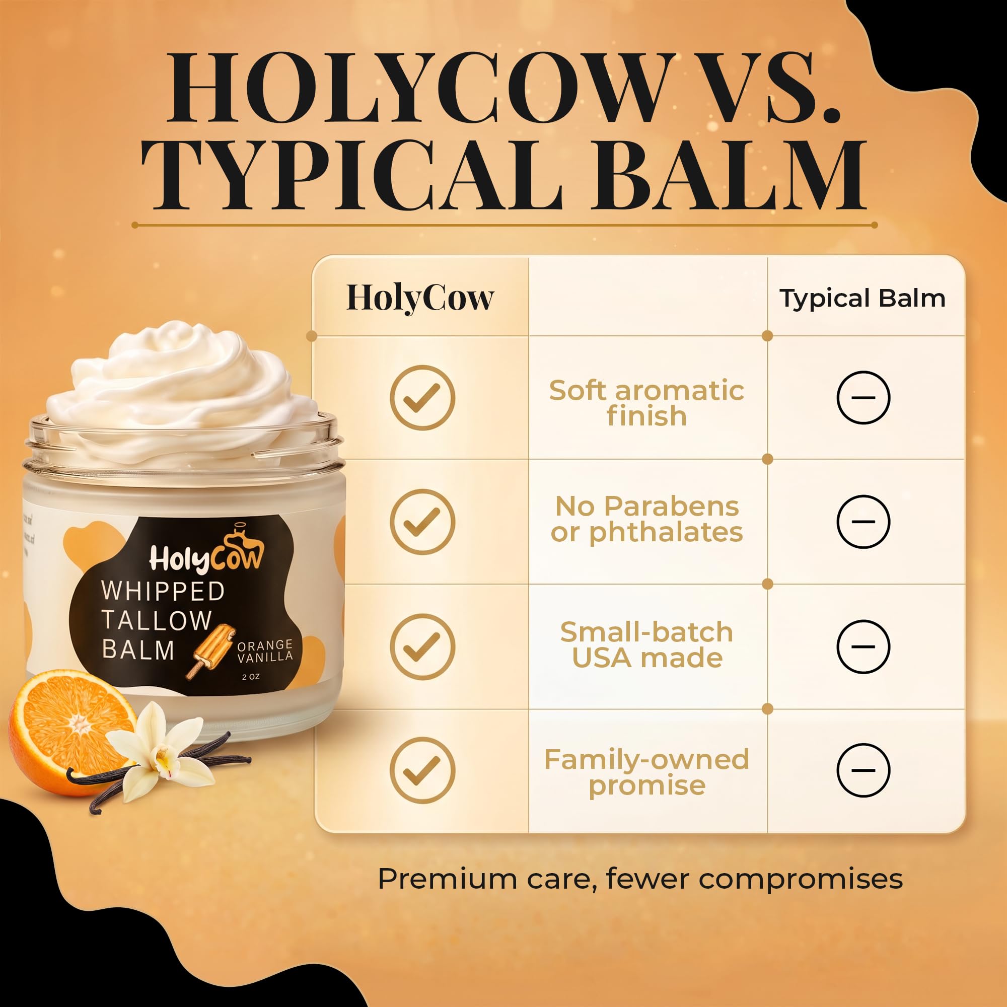 HolyCow Grass Fed Beef Tallow For Skin, Jojoba Oil, 2 Oz - Orange Vanilla