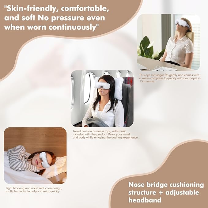 LAOBEN Eye Massager with Heat, Cordless Heated Eye Mask for Improve Sleep, Dry Eyes and migraines Relief, Reduce Strain for Plane, Travel and Office, Birthday Gifts for Women Men Mom Dad