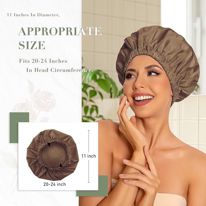 Edoneery Reusable Shower Caps for Women, Waterproof Long Hair Bonnet