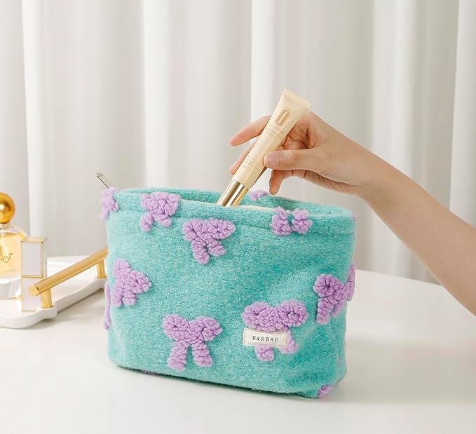 getgto 2 Pcs Makeup Bags, Large Cosmetic Bag Travel Toiletry Bag Organizer for Women, Plush Makeup Bag Small Cosmetic Pouch Purse with Zipper Gifts for Girls Teen