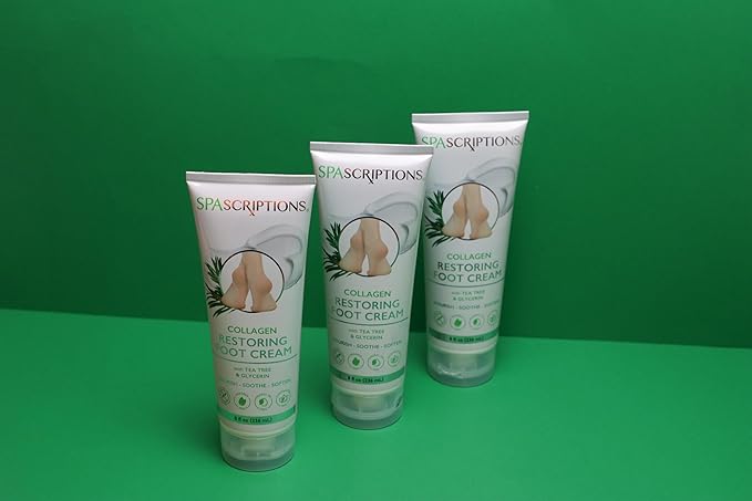 SpaScriptions Collagen Foot Cream For Dry Cracked Feet Repair – Restoring Heel & Foot Moisturizer for Rough Dry Feet with Cooling Tea Tree & Hydrating Glycerin, Paraben Free, 8 fl oz Daily Foot Care