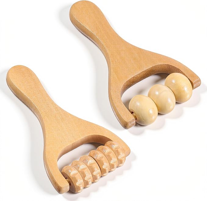 Tweruna 2 PCS Wooden Massage Roller, Wood Bead Massage Tools, Manual Wooden Muscle Foot Roller Massage for Leg Thigh Arm Body Muscle Tissue Pain Relief