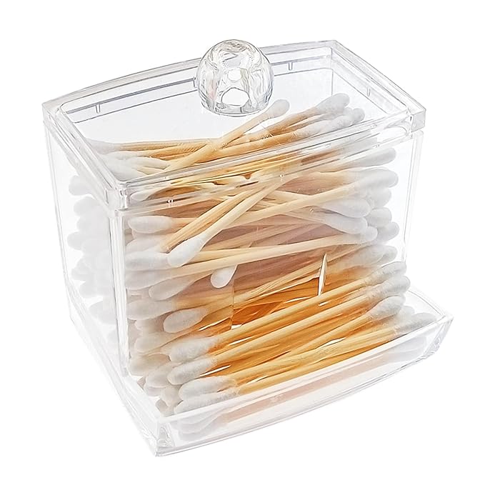 RIKWOG Cotton Swabs, 900 Count Bamboo Sticks Cotton Swabs with a Clear Dispenser Holder Cotton Buds with Wooden Handles For Ears Makeup or Nails Personal Care