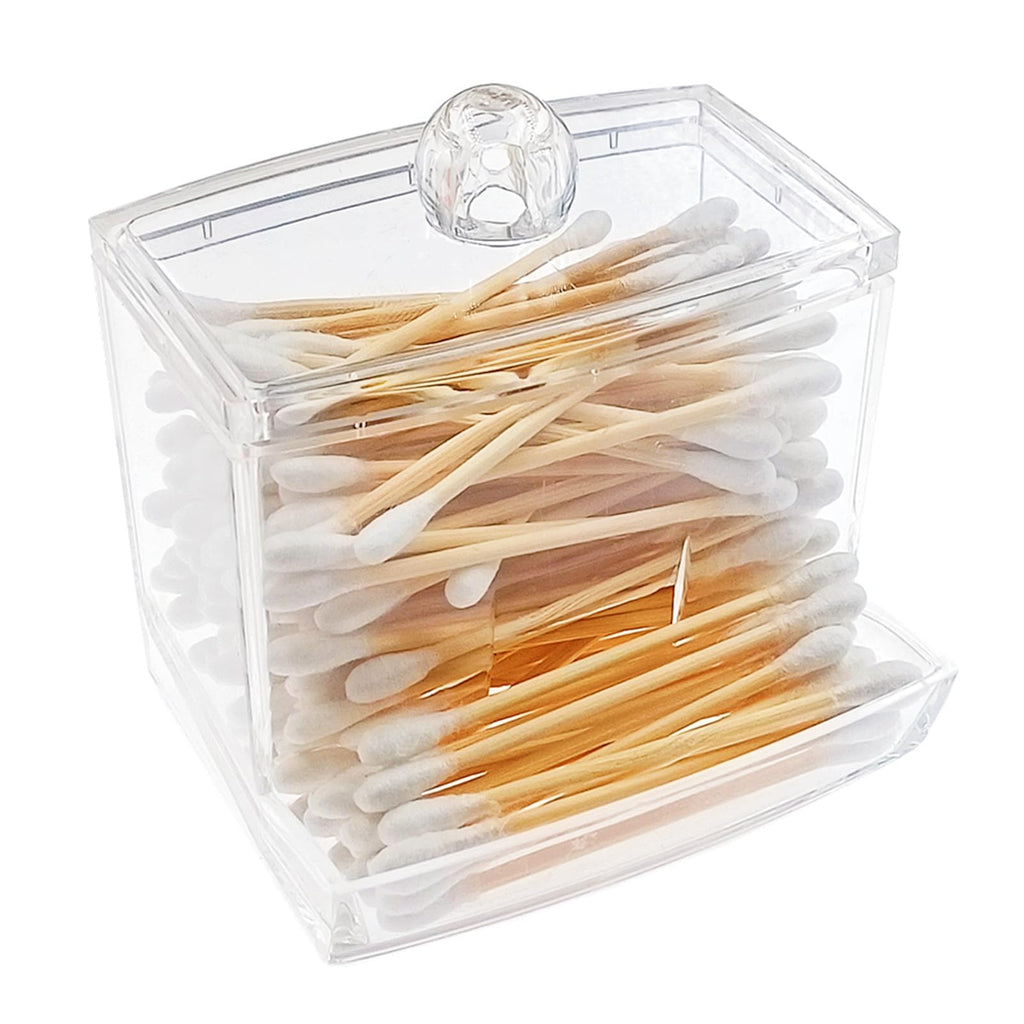 RIKWOG Cotton Swabs, 900 Count Bamboo Sticks Cotton Swabs with a Clear Dispenser Holder Cotton Buds with Wooden Handles For Ears Makeup or Nails Personal Care