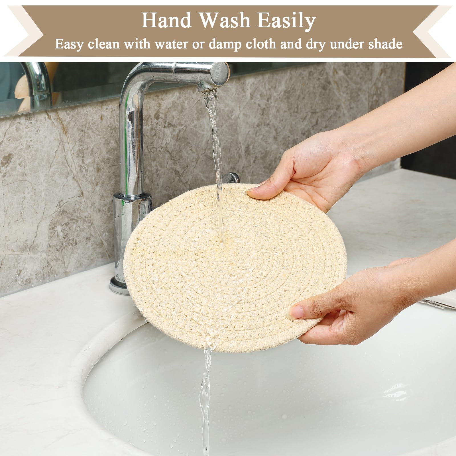 SHACOS 10 Inches Trivets for Hot Dishes, 4 Pieces Cotton Trivets Mats for Kitchen, Hot Pads for Countertops and Table, Heat-Resistant Pot Holders for Hot Pots and Pans(Khaki, 4pcs)