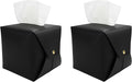 Frayot 2 Pack Tissue Box Cover Square, Faux Leather Tissue Holder Organizer with Side Openings for Bathroom, Vanity, Tabletop, Office (Black)