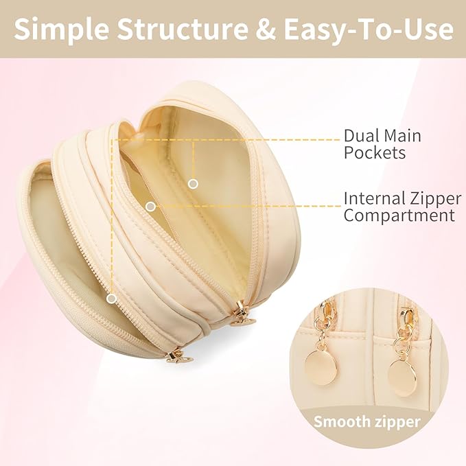XIAOLER Small Makeup Pouch, Double Zipper Cosmetic Bag, Travel Makeup Bag, Cute Makeup Bag for Purse, Mini Toiletry Bag (sand)