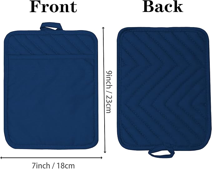 VEIKERY Oven Pot Holder with Pocket Cotton Heat Resistant Coaster Potholder Kitchen Hot Pad Oven Mitts for Cooking Square 7"x9"Set of 5 (Blue)