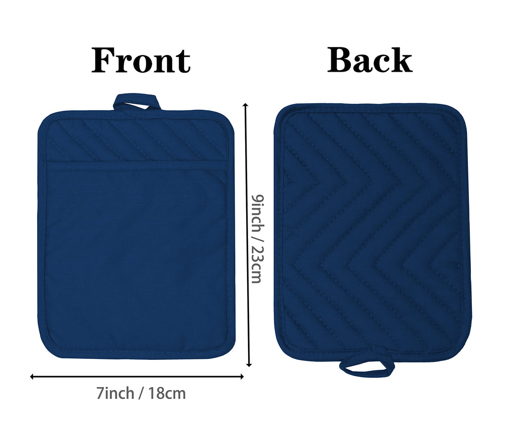 VEIKERY Oven Pot Holder with Pocket Cotton Heat Resistant Coaster Potholder Kitchen Hot Pad Oven Mitts for Cooking Square 7"x9"Set of 5 (Blue)