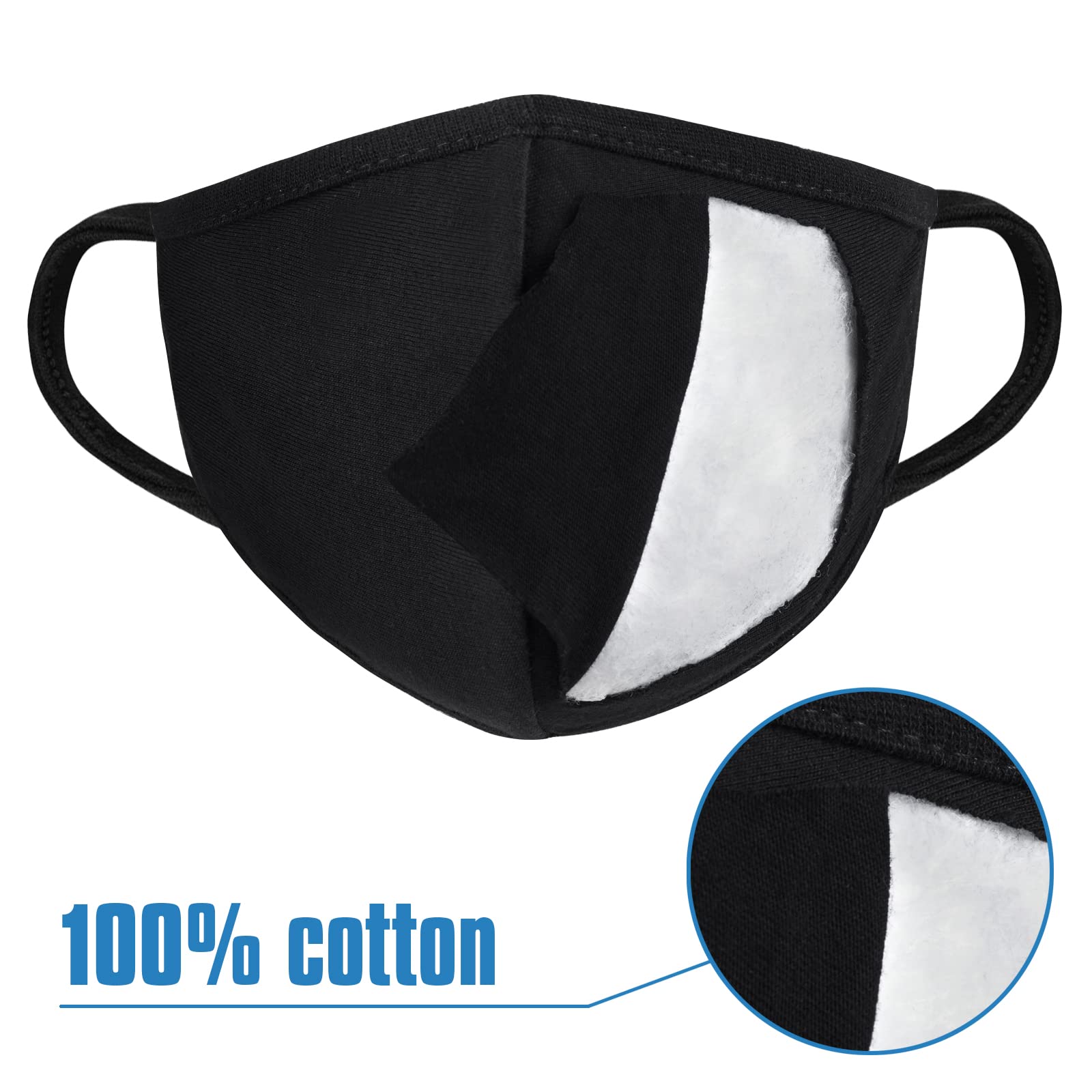 Black Dust Mouth Mask - All Cotton - Reusable Cloth Comfy Breathable Material Black Pack(3 Layers 100% Cotton)