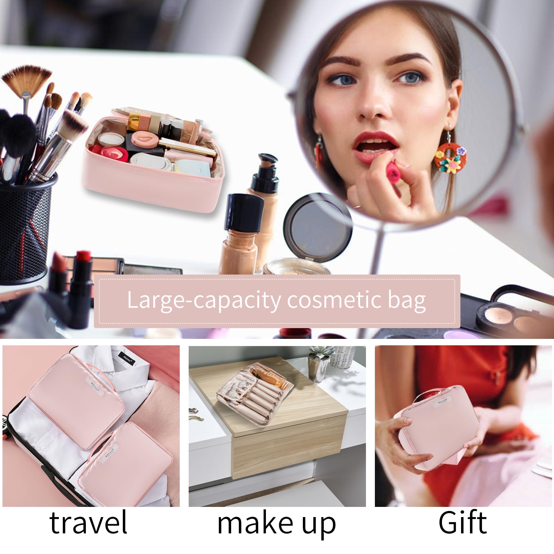 Queboom Travel Makeup Bag Cosmetic Bag Makeup Bag Toiletry bag for women and men(Pink)