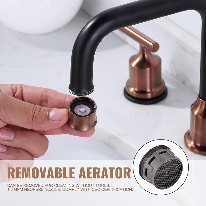 WOWOW 8 inch Bathroom Faucet 3 Hole, Widespread Bathroom Sink Faucet with Pop Up Drain Assembly and cUPC Supply Lines, Matte Black and Rose Gold Vanity Faucet 2 Handle Basin Faucet Mixer Taps