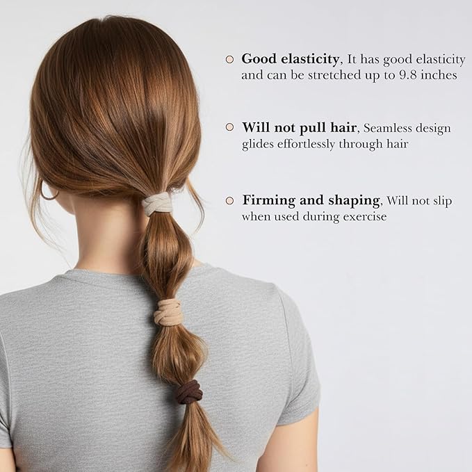 obeoby 100PCS Brown Hair Ties for Thick Hair, Seamless Nylon Elastic Ponytail Holders Stretchy Hair Bands for Women Girls