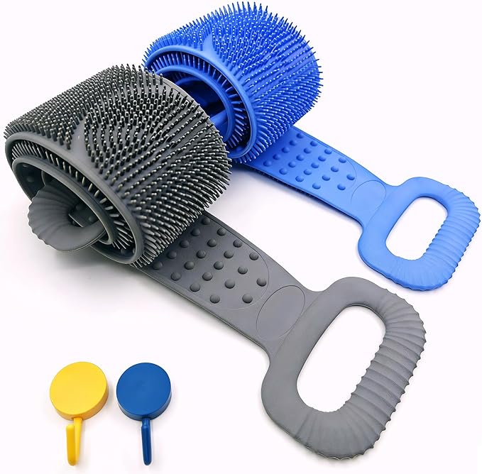 Sofine® 2 Pack Silicone Back Scrubber for Shower,36in Dual Sided Body Scrubber,Shower Brush Washer Extra Long with Handle,Back Applicator,Exfoliating Back Scrubbers for Use in Shower Men&Women