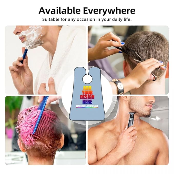 Custom Beard Apron for Men Personalized Gift with Name Image Picture Text Beard Shave Cape Customized Beard Trimming Catcher Bib for Bathroom Light Blue