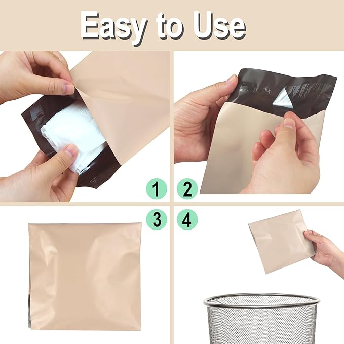 100 PCS Sanitary Napkin Disposal Bags, Feminine Hygiene Disposal Bags for Tampons and Pads, Block Odors, Self-Sealing Seals, 10.6 * 5.9 Inch (Apricot Color)