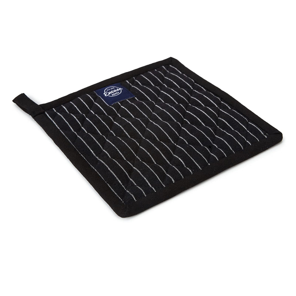 Encasa XO 8 inches Oven Microwave Potholders (2 pc Set) for Kitchen Cooking & Baking - Heat Resistant, Thick & Safe, Protection of Hands from Hot Utensils - Butcher Stripes Black