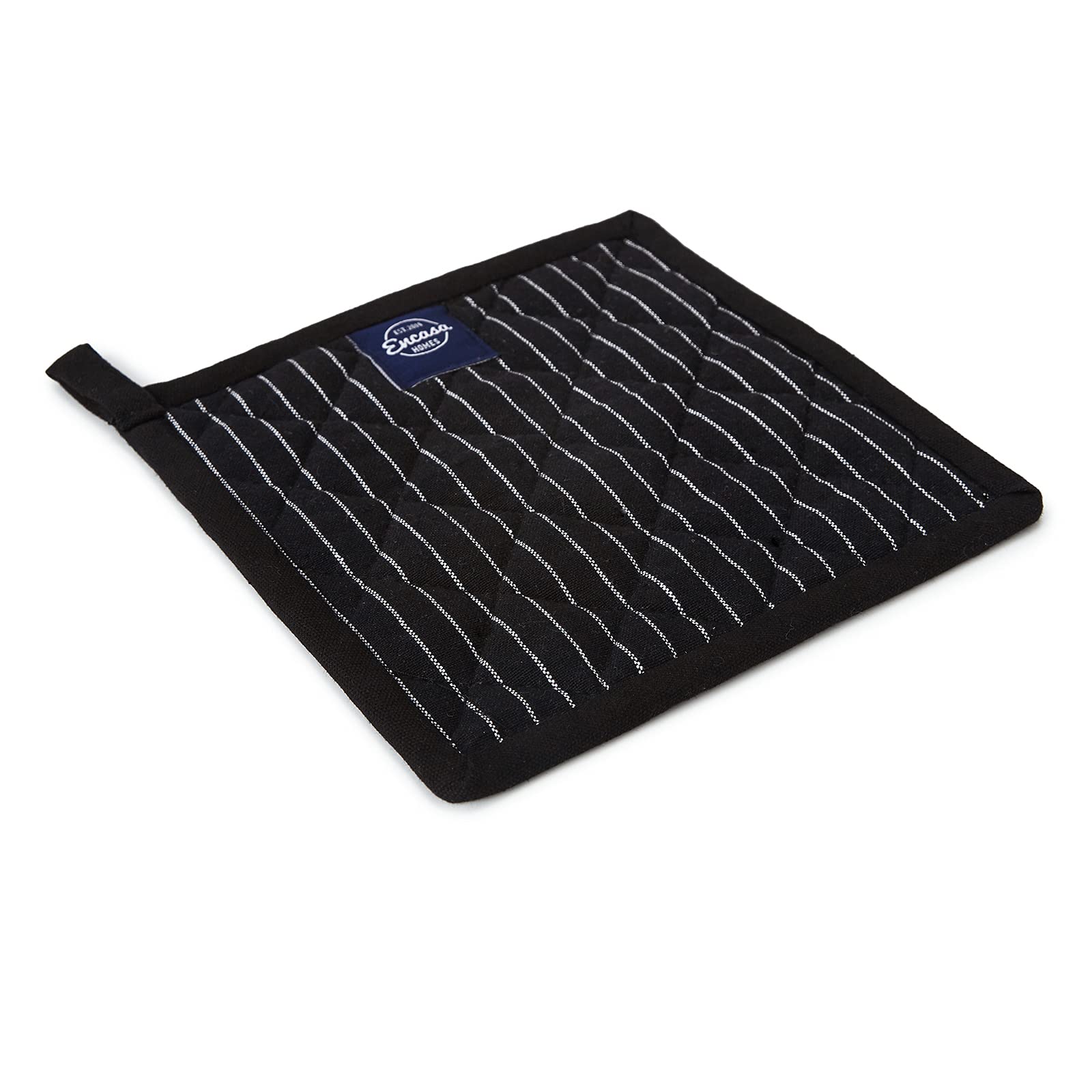 Encasa XO 8 inches Oven Microwave Potholders (2 pc Set) for Kitchen Cooking & Baking - Heat Resistant, Thick & Safe, Protection of Hands from Hot Utensils - Butcher Stripes Black