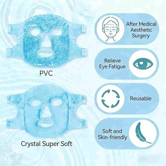 Cold Face Eye Mask Ice Pack Reduce Facial Puff, Dark Circles, Gel Beads Hot Heat Cold Compress Pack, Face SPA for Woman Sleeping, Pressure, Headaches (Blue)