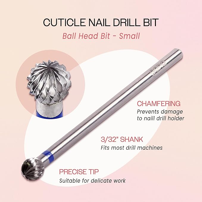 PANA 3/32" Carbide Cuticle Nail Drill Bit for Cuticle Cleaning, Dead Skin Removal, Gel Polish & Acrylic Removal, Under Nail Cleaner, Nail Salon, Manicure Tools (Small Ball Head - Silver, Medium)