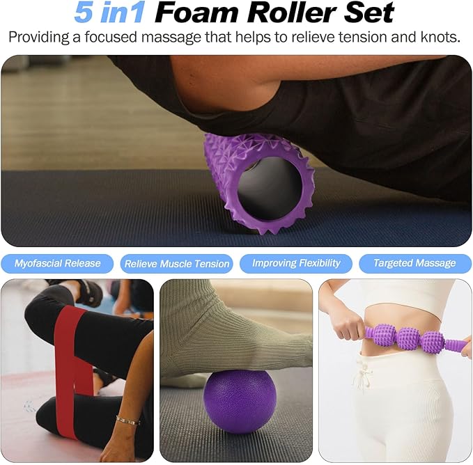 5 in 1 Foam Roller Set High Density Patented Foam Roller for Exercise