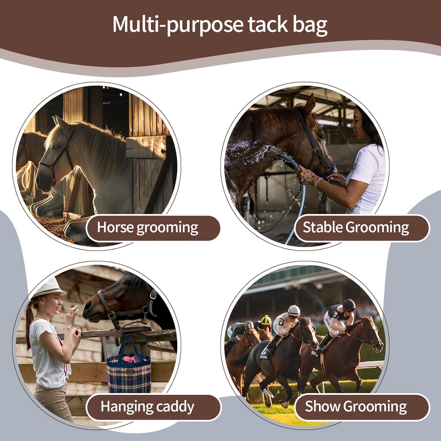 BARN & STABLE Breathable & Waterproof Mesh Horse Grooming Bag with 8 Pockets Tear-Resistant Grooming Tote for Horse Grooming Caddy Bag Organizer to Secure Items(Silver)