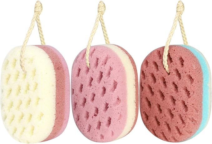 KECUCO 3 Pcs Bath Sponge for Women, Men, Adults, Kids. Sponge Loofah Body Scrubber Shower Sponge for Body Wash Bathroom, Body Sponge Bathing Accessories(Small Sizes)