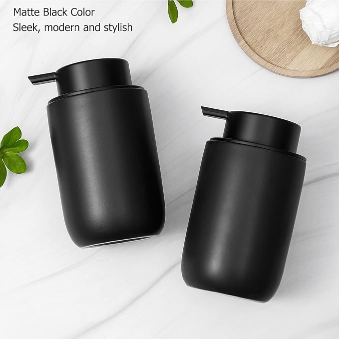 Foaming Soap Dispenser Thick Ceramic Foam Hand Soap Dispenser for Bathroom or Kitchen Sink, Liquid Pump Bottles for Hand soap, Body Wash, 2 Pack Black