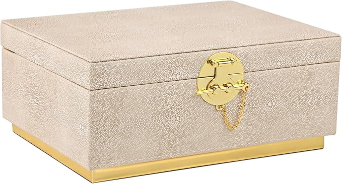 HofferRuffer Elegant Faux Leather Decorative Box, Storage Jewelry Box Organizer, Large Dresser Cosmetic Organizer Holder, Classic Jewelry Accessory Organizer, 11x8x4.8 inches (Light Grey)