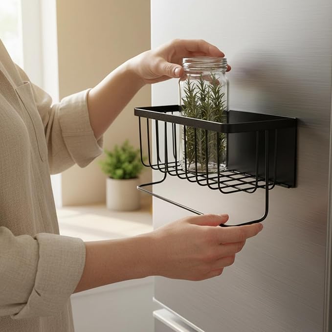 Refrigerator Shelf, Storage Basket, Hanging Basket, Food Organizer Made of Stainless Steel with Easy Assembly and Versatile Use for Kitchen, Bedroom, Black