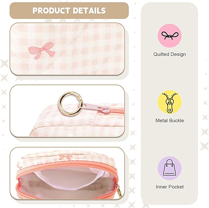 Playexen Period Bag for Teen Girls, Quilted Sanitary Napkin Storage Bag, Cute Bow Tie Menstrual Pad Pouch Tampon Holder (Plaid Blue)
