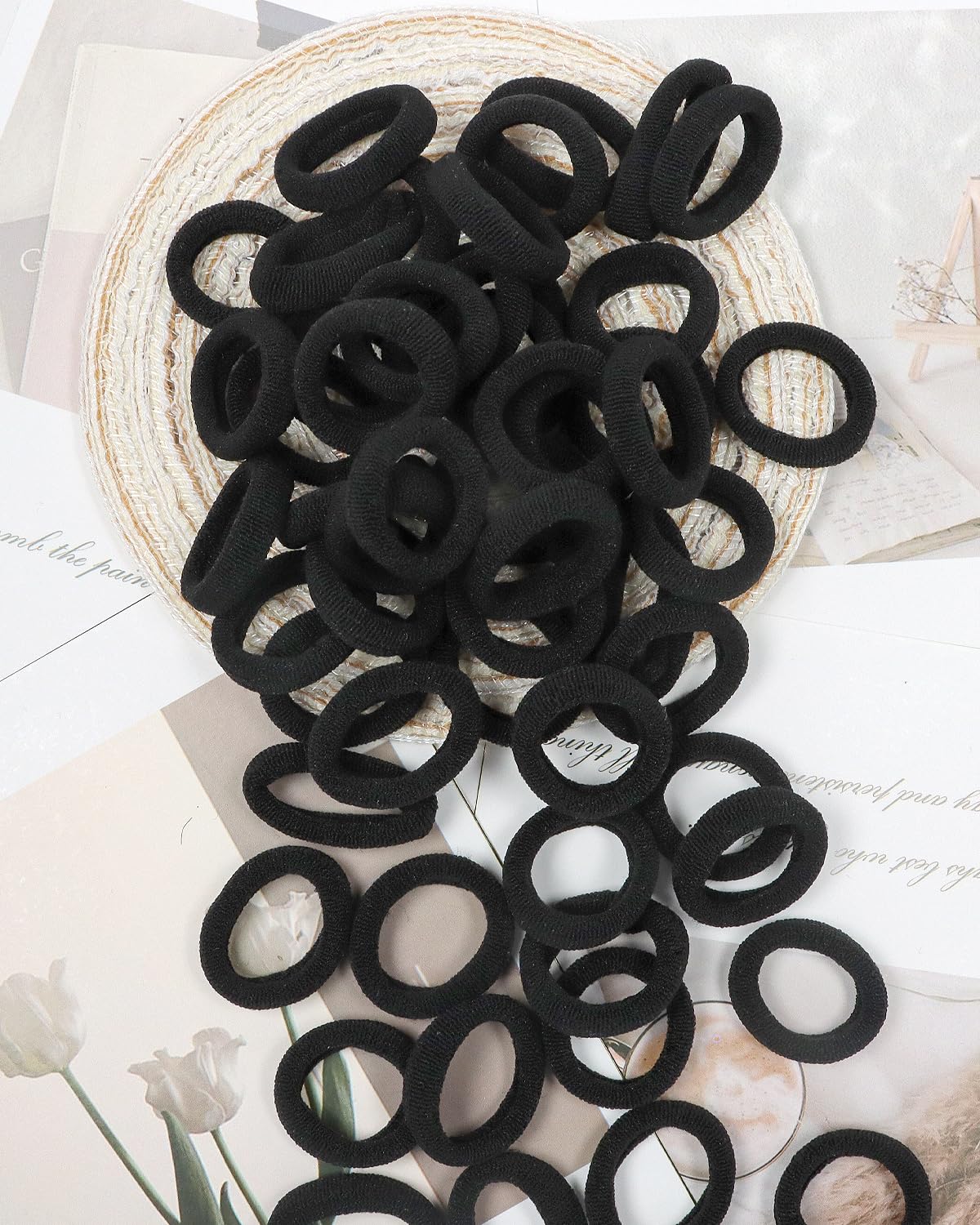 WillingTee 120 Pcs Baby Hair Ties, Cotton Toddler Hair Ties for Girls and Kids, Multicolor Small Seamless Hair Bands Elastic Ponytail Holders,Black