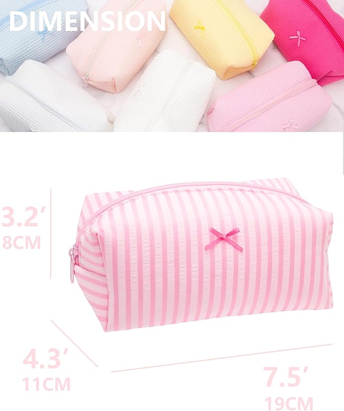 Cozy Makeup Bag for Women,Zipper Cosmetic Pouch,Stripe Cute Pink,6 Pack