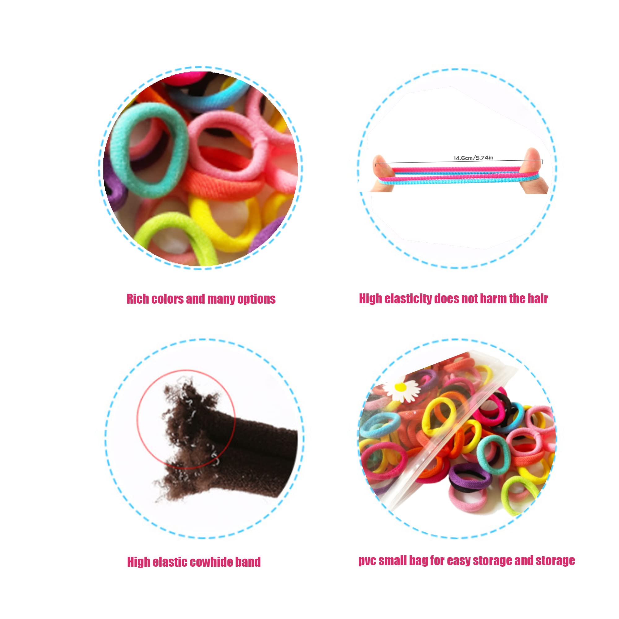 100 Pcs Baby Hair Ties, Seamless Cotton Toddler Hair Ties for Girls and Kids, Multicolor Small Soft No Damage Hair Elastics Ponytail Holders(10Colors)