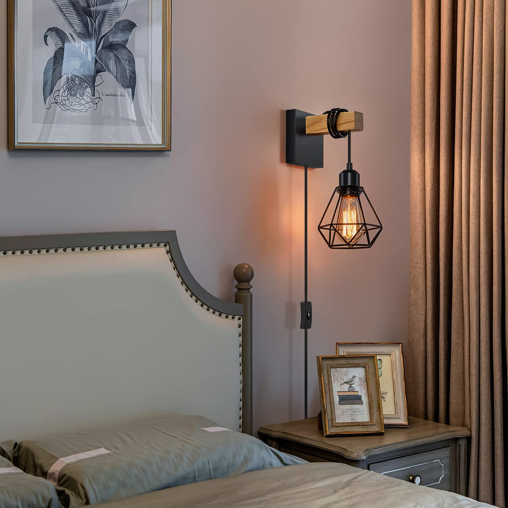 foucasal Plug in Wall Sconces Set of Two, Farmhouse Wall Light Plug in