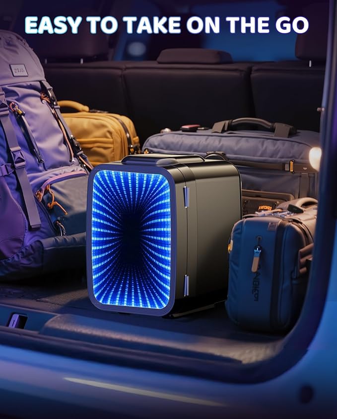 LIGIANT Mini Fridge, Mini Compact Refrigerator With 7 Gaming Lights Modes, 4 Liter/6 Cans, Quiet Cooling & Retention Function, AC/DC Power, Gaming Mini Fridge for Bedrooms, Office and Car